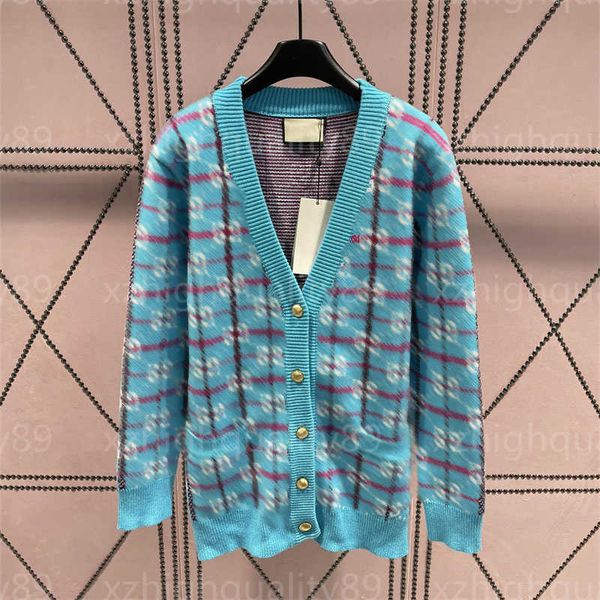 

womens designer knit sweater designers check cardigan jacket blue green checked jacquard wool jacquard long sleeve buttoned sweaters coat de, White;black