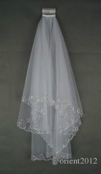 

2019 wedding veils wedding bridal veil 2layer handmade beaded crescent edge bridal accessories veil white and ivory color in stoc3593487, Black