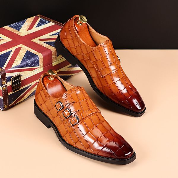 

dress shoes men's casual business leather mens buckle square toe office flats men fashion wedding party oxfords eu size 3748 230810, Black