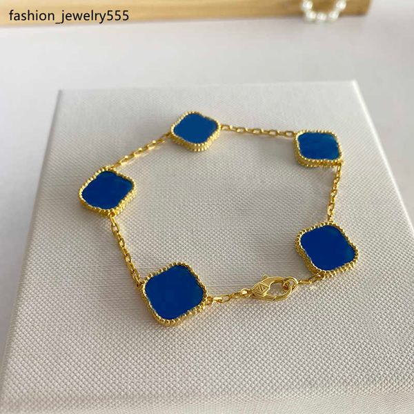 

beaded fashion van clover bracelet 18k gold onyx shell mother of pearl bracelet for women and girls wedding mother's day jewelry women&, Black
