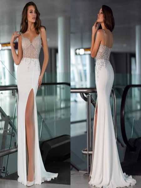 

oksana mukha mermaid wedding dresses 2020 beading lace spaghetti high split wedding gowns sweep train custom made vestidos de novi3856549, White