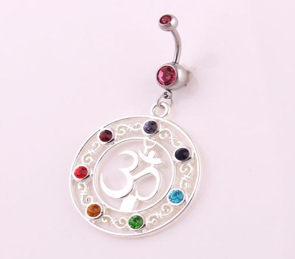 

10 pieces a lot seven crystals chakra symbol yoga religious yogi belly button ring body piercing jewelry navel piercing jewelry7278156, Silver
