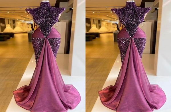 

high collar sequin mermaid evening dresses sleeveless pleat prom gowns celebrity second reception dress4118888, Black;red
