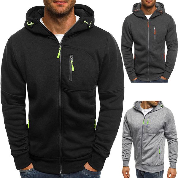 

mens hoodies sweatshirts sweater cardigan hooded jacket zipper pocket jacquard sports fitness outdoor leisure running solid color sportswear, Black