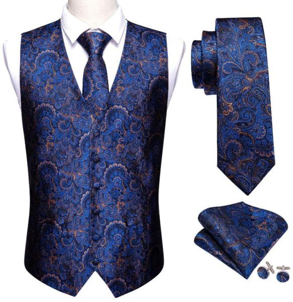 

men039s vests barrywang men suit blue floral waistcoat silk tailored collar vneck check male vest tie set formal leisure m207810787, Black;white