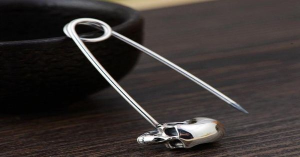 

men039s thai silver skull brooch handmand silver brooches large hijab pin punk collar pins jewelry broche sbh0008 20100925724867058, Gray