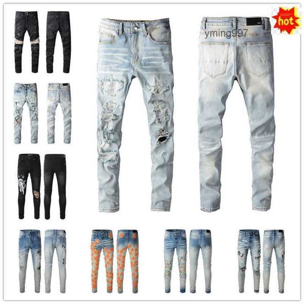 

man 2023 new arrivals amirly mens clothing luxury designer denim jeans holes trousers jean coolguy biker pants uorn, Blue