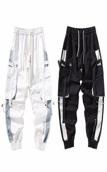 

men fashion ribbons color block black pocket cargo pants harem joggers harajuku sweatpant hip hop trousers sweatpants3856579