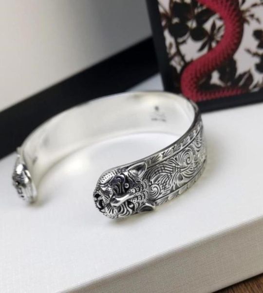 

vintage s925 silver open bracelet bangle for women and men lovers designer fashion luxury mens tiger head sterling silver letters 6351627, Golden;silver