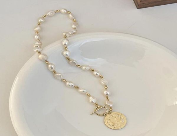 

afshor goth baroque pearl coin portrait pendant necklace for women vintage layer link chain necklace punk new fashion jewelry 20229561636, Silver