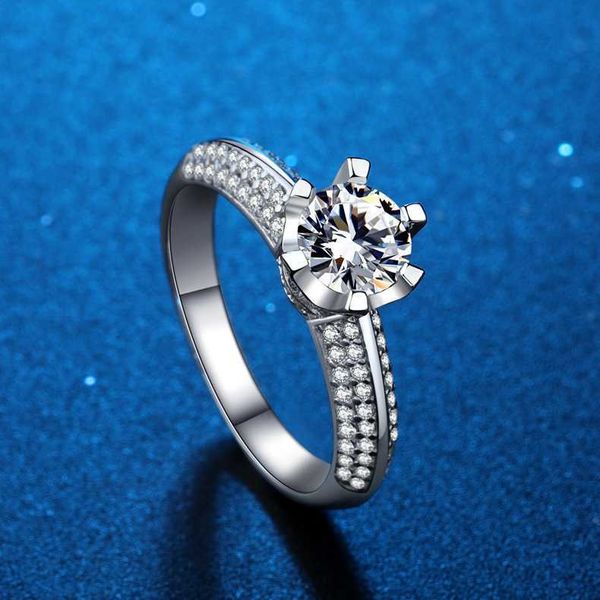 

Luxury Tiff fashion brand jewelry One Ca half wall country mountain ring classic six claw t family mosang stone diamond women's Sterling Silver Ring quality accessory