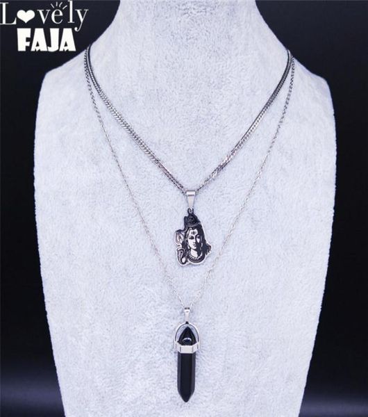 

afawa stainless steel shiva parvati ganesha art hindu god figure religious statement necklace jewelry bisuteria n3766s036070605, Silver