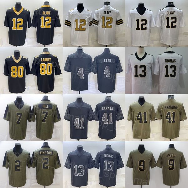 

mens football 4 derek carr jersey 13 michael thomas 32 tyrann mathieu 7 taysom hill 9 drew brees 41 alvin kamara 2 jameis winston black whit, Black;red