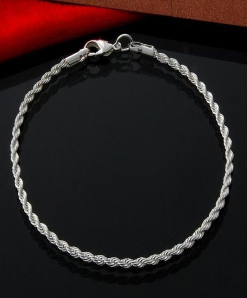 

10pcslot whole 925 sterling silver bracelet 2mm ed rope chain bracelet silver jewelry bulk14178721318412, Black