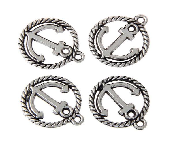 

zinc metal alloy anchor charm pendants round antique silver carved hollow jewelry making findings 50pcs5846359, Bronze;silver