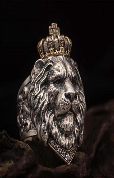 

punk animal crown lion ring for men male gothic jewelry 714 big size277k271b4714456, Silver