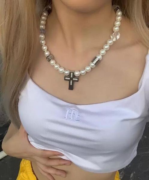 

chains fashion stainless steel cross pearl necklace for women men male street hip hop neck jewelry trend 2022chains sidn22, Silver