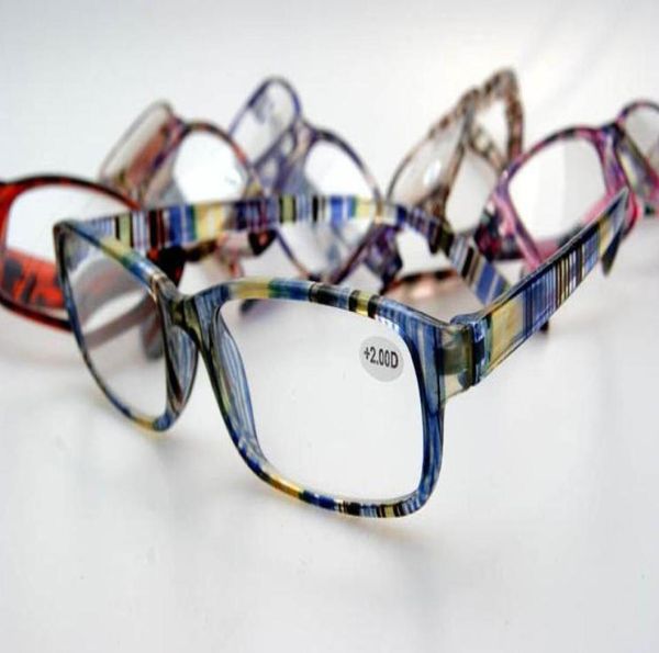 

15pcslot colorful plastic reading glasses many colors lenses power from 100 to 400 accept mixed order3645931
