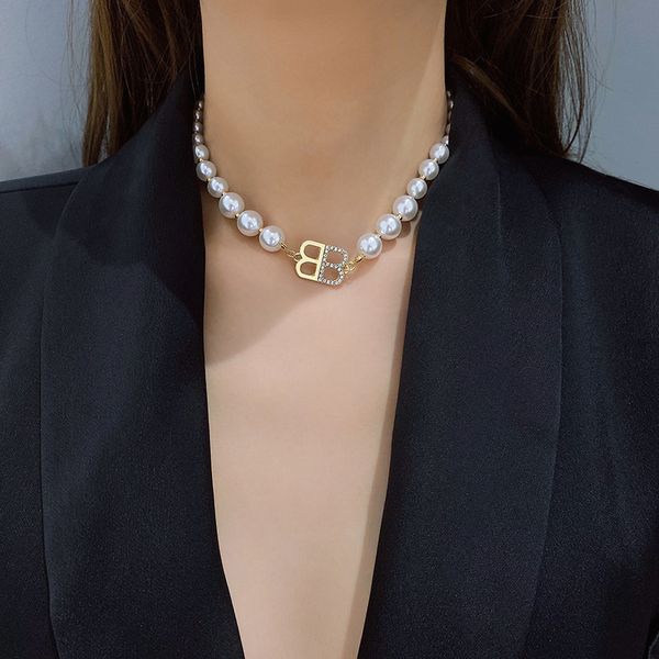 

elegant design white pearl letter bb choker necklace for women gift, Silver