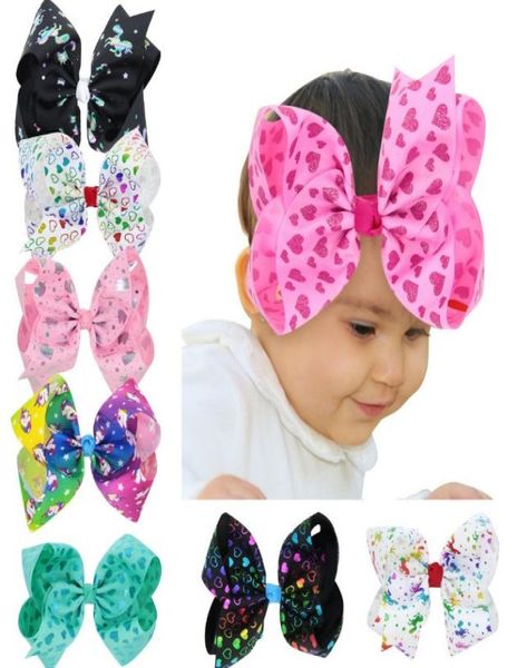 

christmas baby unicorn jumbo valentines day unicorn hair bow large paint splatter love heart hair clip for teens girls kid8707720, Slivery;white