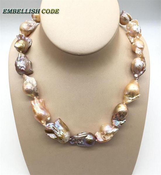 

large baroque pearl irregular statement necklace tissue nucleated flameball peach purple mixed natural pearls popular jewelry 10204359462, Silver