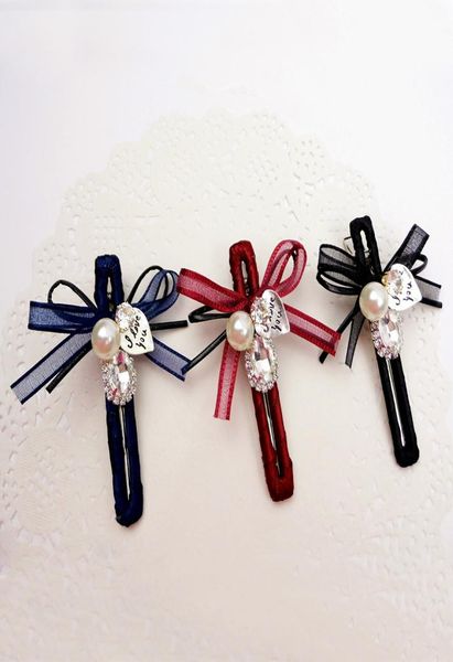 

elegant korean handmade fabric bow hairpin word folder barrettes hair bows hair clips lady hair jewelry4336729, Golden;silver