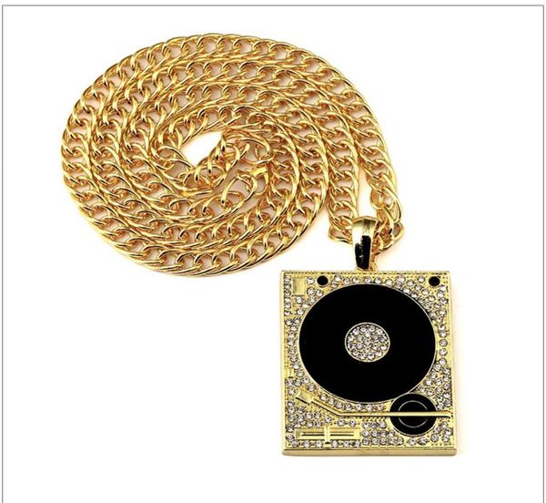 

new goldsilver plated retro phonograph pendant necklace hip hop punk style dj pendant men rock rap cuban chain necklaces5631695, Silver