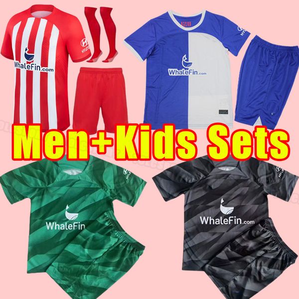 

full set atletico 23 24 madrids soccer jerseys morata griezmann joao felix 2023 2024 m.llorente correa koke lemar carrasco men kids goalkeep, Black;yellow