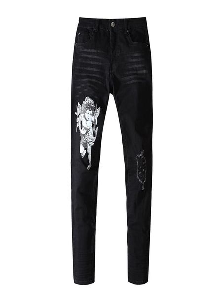 

mens jeans hole angel printing new design european and american washed old pants fashion6454290, Blue