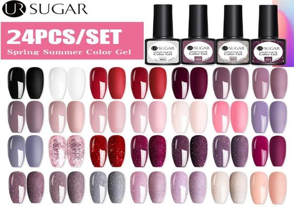 

24pcs gel nail polish set nude glitter semi permanent uv led art hybrid varnishes base coat nails7979825, Red;pink