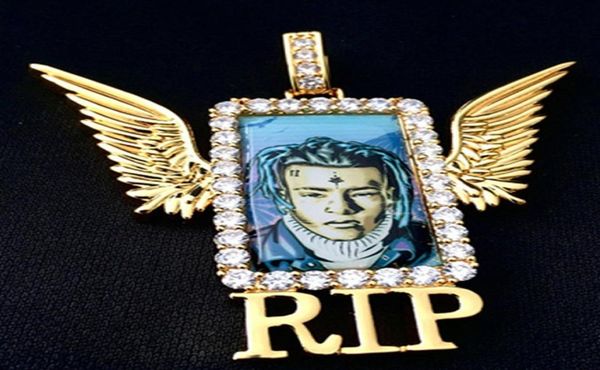 

3a zircon customized hip hop solid 18k gold plated pendant personality mirco pave square retange angel wings po memory bling je1926881, Silver