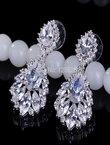 

brand jewelry flower shape lady039s 925 sterling silver claw set white stone 5a zircon stone wedding dangle earrings gift e118368818