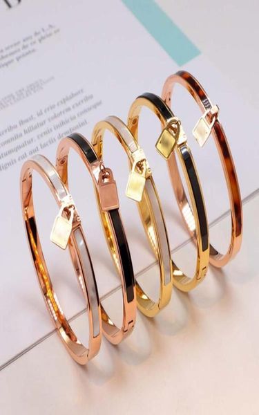 

316l titanium steel bangles for women rose gold silver color black white surface letter bracelet fashion couple wedding bracelet b7424346, Golden;silver