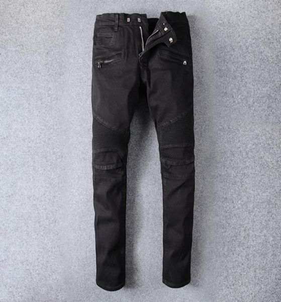 

fashion streetwear men jeans black color spliced designer hip hop jeans men classical denim cargo pants motor biker6262387, Blue