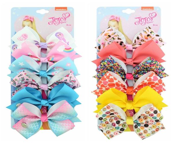 

102 color 5 inch jojo siwa bows hair bow girl colorful print barrettes hair accessories rainbow unicorn kids party christmas hair 1751077, Slivery;white