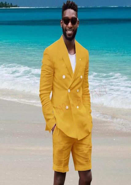 

double breasted gold linen men suit with shorts summer prom wedding beach suits for slim fit groom tuxedo jacket pants men039s 5217026, White;black