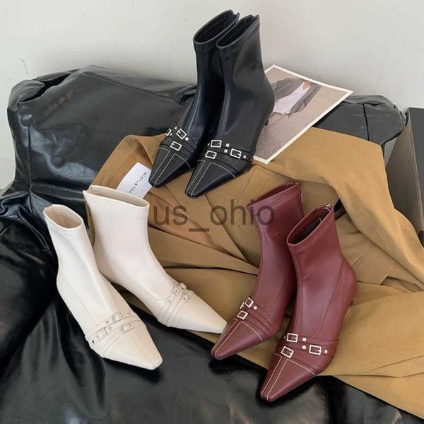 

boots 2023 winter new brand women short fashion crystal buckle ladies elegant ankle boot thin low heel chelsea pumps black shoes j230811
