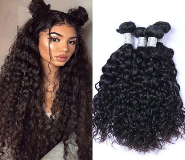 

brazilian bundles water wave human hair weave natural color 4pcslot wet and wavy hair extensions1298117, Black