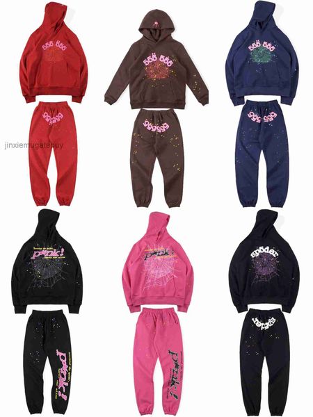 

red sp5der 555555 hoodie couple angel digital puff cake print spider web sweatshirt with gift box7pzy, Black