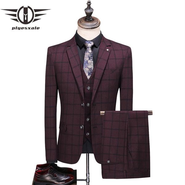 

men's suits & blazers plyesxale gray burgundy navy blue plaid suit men 2021 spring autumn wedding for groom mens fashion casu233j, White;black