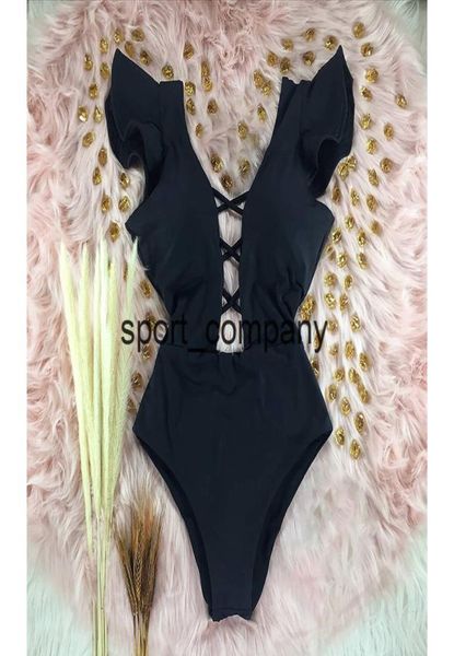 

new ruffle one piece swimsuit solid red black swimwear women deepv bathing suit bodysuit beach wear swim suit monokini2690492