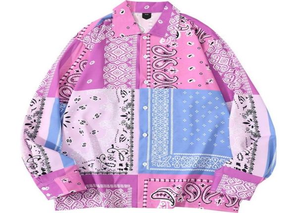 

hawaii oversized bandana shirt men long sleeve paisley shirts man harajuku vintage west cashew casual men039s clothing8493637, White;black