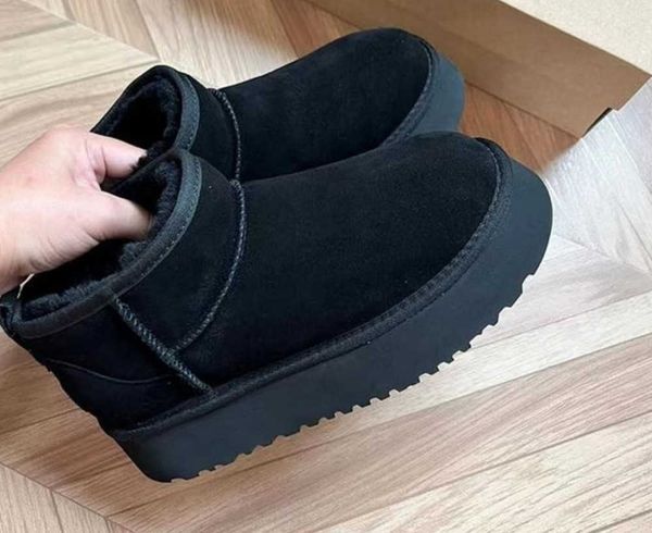 

warm boots mini snow boot ankle bootss australian classic winter full fur fluffy furry satin usa gs 585401 thickened bottom women 's ki, Black