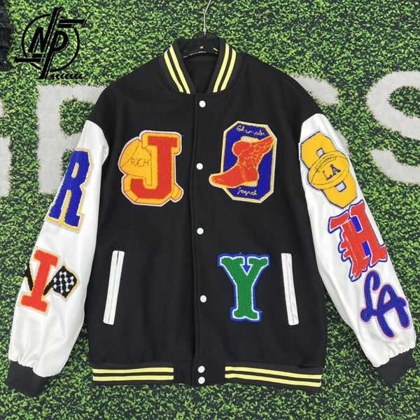 

mens jackets hip hop baseball jacket men casual heavy industry letter embroidery varsity spring couple harajuku bomber coat 230810, Black;brown