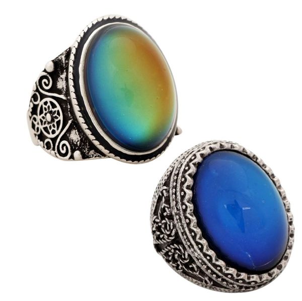 

fashion big mood stone rings real vantage silver plated color change jewelry for gift rs0040296952334, Golden;silver