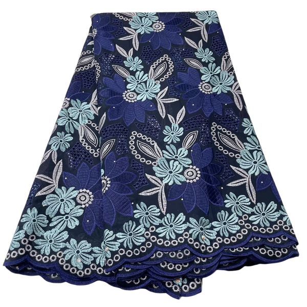 

2023 5 yards swiss voile lace rhinestones perforated cotton fabric nigerian female dinner party lace dress sewing craft african women gown y, Black;white