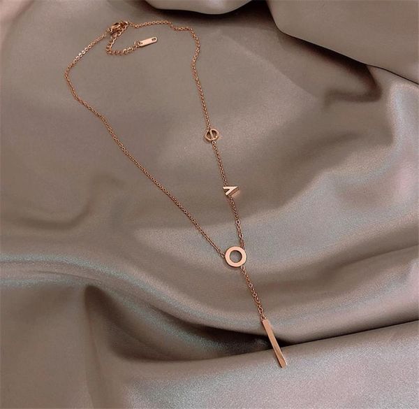 

pendant necklaces yun ruo rose gold color love letters necklace titanium steel jewelry woman party christmas gift never fade drop9974184, Silver