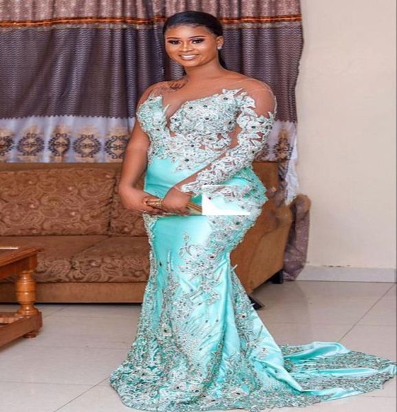 

2021 plus size arabic aso ebi luxurious lace beaded prom dresses sheer neck mermaid evening formal party second reception bri5723613, Black