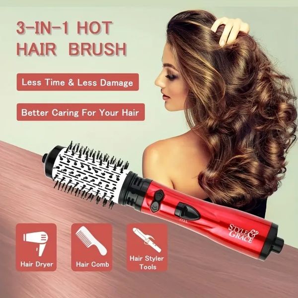 

1pc transform your hair with stylish & energetic curls - rotating hair dryer brushes & 2-in-1 electric rotating curling combs for home salon