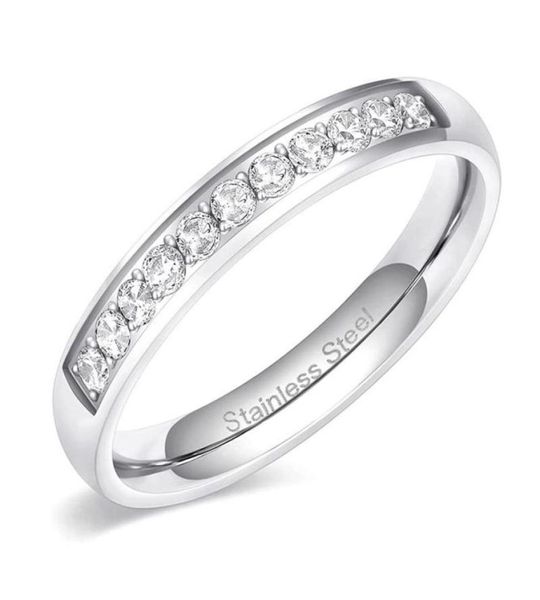 

wedding rings 35mm women half eternity bands for female stainless steel cubic zirconia band whole size 4128147681, Slivery;golden